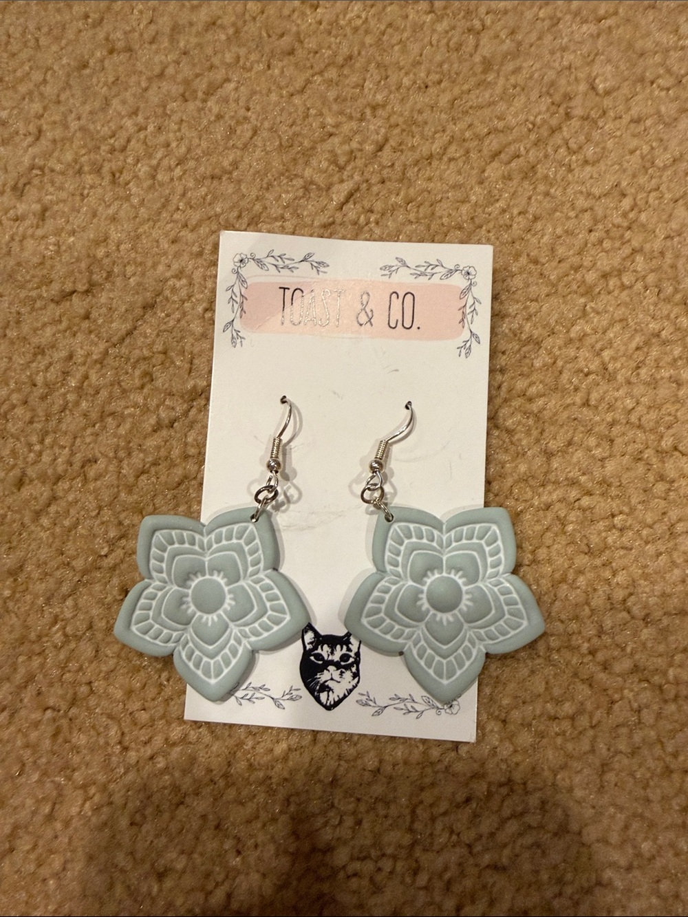 Teal Flower Drop Earrings by
